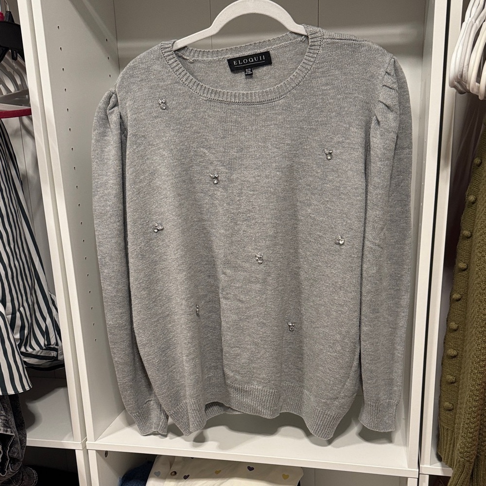 Eloquii Silver Embellished Women's Sweater